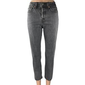 Levi's Womens Black High Waisted Frayed Raw Hem Crop Skinny Denim Jeans Pants 25